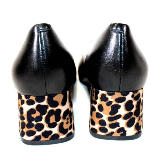 Isaac Mizrahi Leather Pump with Leopard Block Heel Black sz. 10 W - Picture 5 of 8